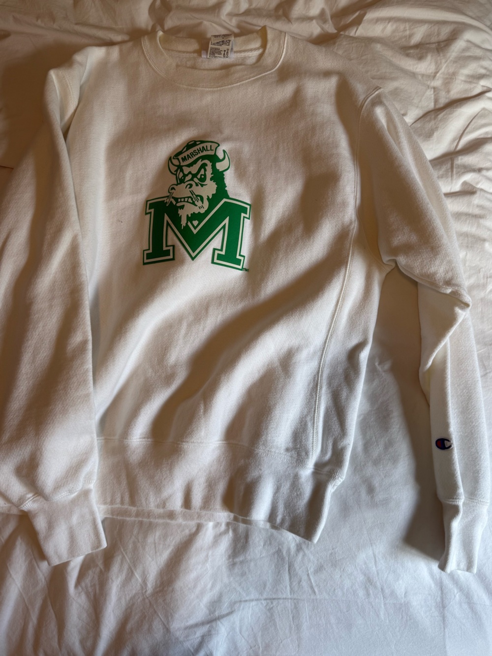 Champion White Crewneck Marshall University Logo